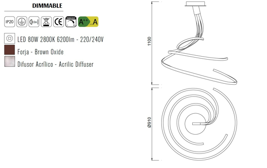 Lampadario salotto moderno led 80w 2800k dimmerabile marrone ossido