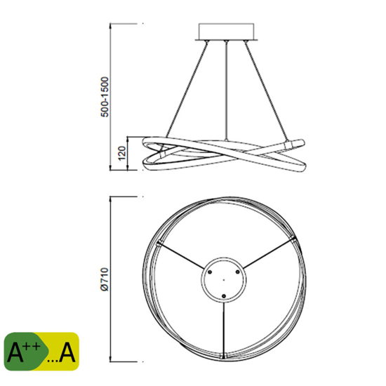 Lampadario led 71cm 60w 3000k per soggiorno