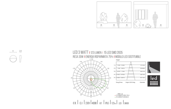 Segnapasso marrone da esterno led 3w 4000k