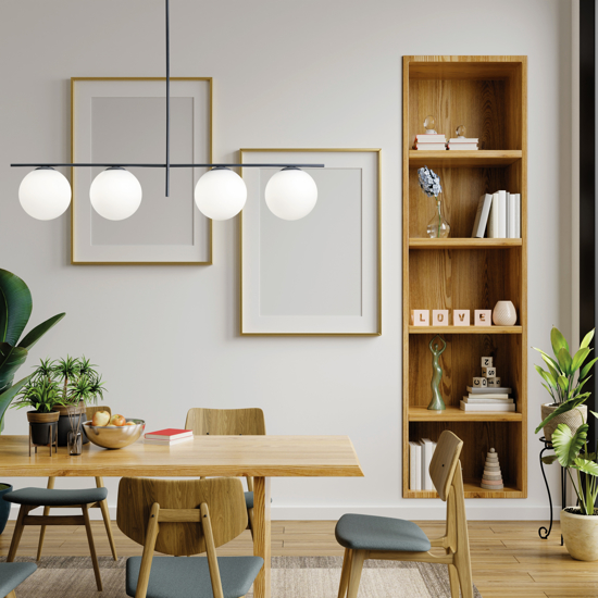 Miloox jugen grande lampadario moderno quattro bocce vetro metallo ottanio