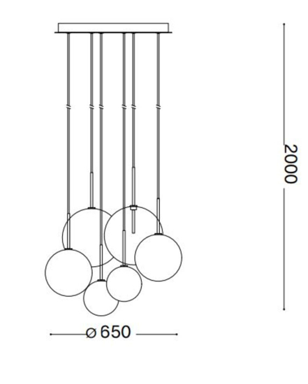 Ideal lux equinoxe sp6 lampadario dorato bocce vetro ottone