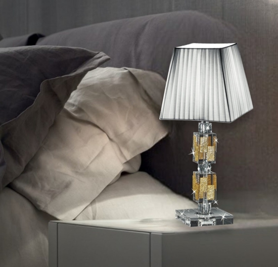 Lampada da comodino abat jour di cristallo oro per camera da letto