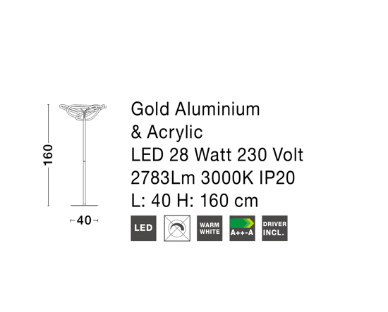 Piantana per salone design moderna oro tubo led 28w 3000k