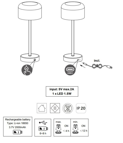 Lampada da tavolo senza fili led 3000k dimmerabile design moderna ricaricabile