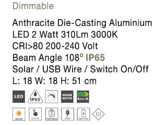 Lampada portatile per giardino lanterna luce solare led 3000k