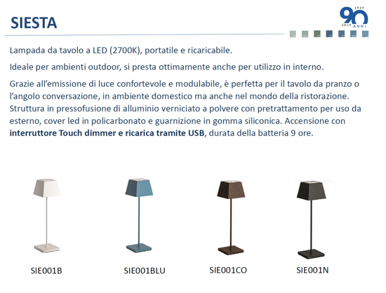 Lampada led da tavolino ristorante portatile senza fili blu ip54