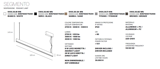 Lampadario moderno particolare vivida segmento bronzo per tavolo ufficio led 36w cct