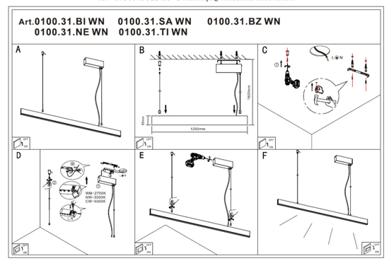 Vivida lampadario segmento bianco per tavolo cucina led 40w cct