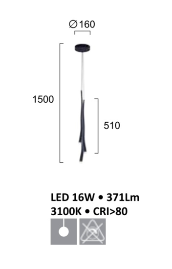 Lampadario per comodino stanza da letto nero moderno led 16w