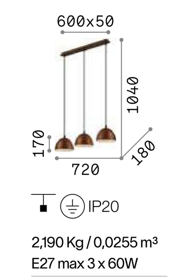 Folk sp3 ideal lux lampadario a sospensione a tre luci per cucina coffee