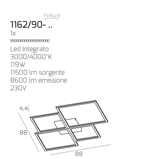 Top light four squares plafoniera 120w 3000k 4000k moderna