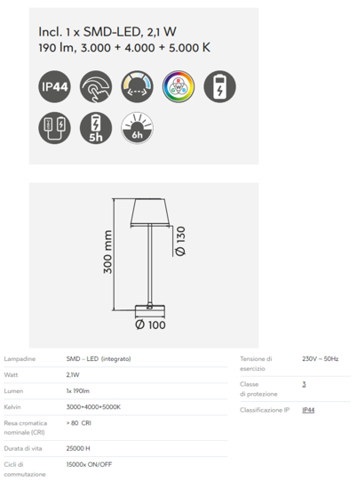 Lampada da tavolo senza fili per esterno led cct rgb dimmerabile bianca