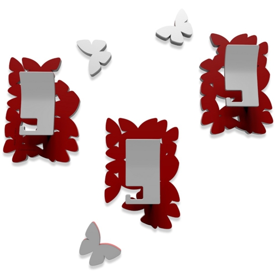 Appendiabiti da parete butterfly legno rosso rubino - grigio callea design