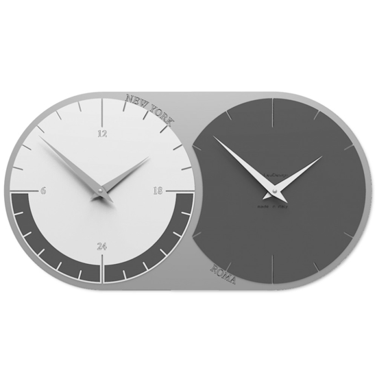 Callea design orologio da parete moderno fusi orari 2 grigio quarzo bianco