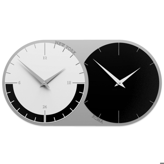 Callea design orologio da parete fusi orari 2 nero bianco grigio in legno