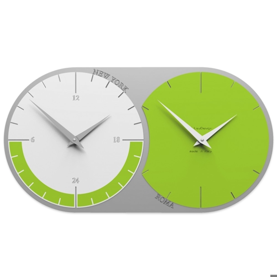 Callea design orologio da parete fusi orari 2 verde mela grigio e bianco in legno