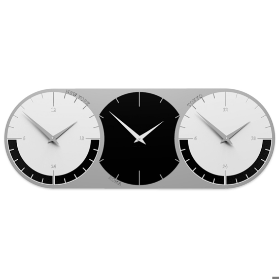 Callea design orologio da muro fusi orari 3 nero grigio bianco in legno