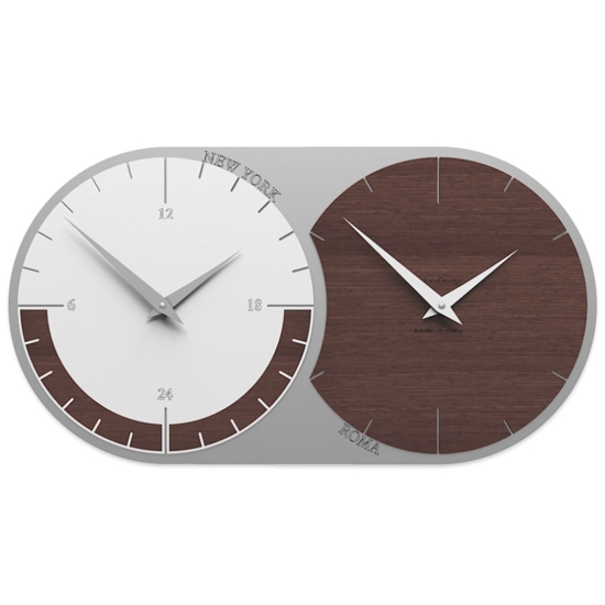 Callea design orologio da parete moderno fusi orari 2 rovere weng&eacute; bianco grigio