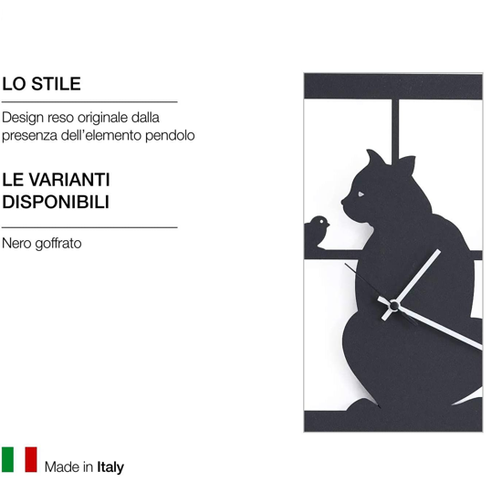 Orologio da parete gatto alla finestra nero con pendolo