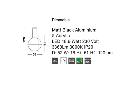 Lampadario nero per soggiorno moderno led 49w 3000k