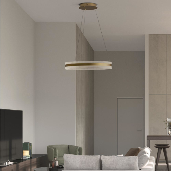 Lampadario cerchio a sospensione oro led 3000k dimmerabile