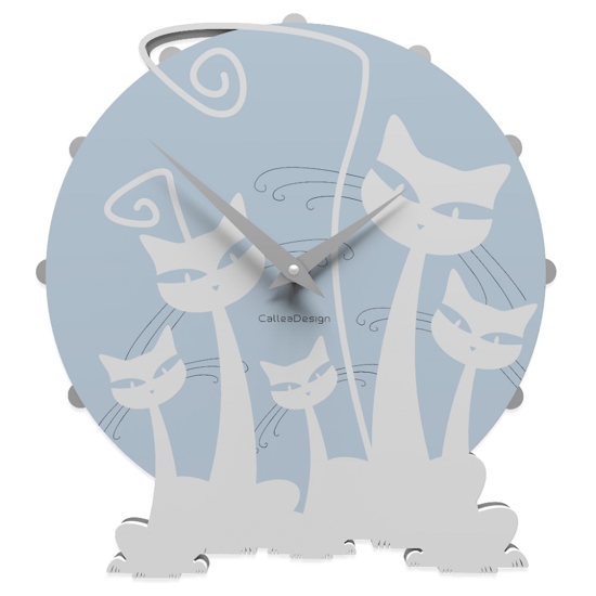 Callea design gatti orologio moderno da parete legno bianco family cats