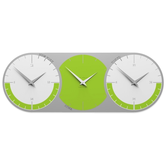 Orologio da muro moderno verde mela bianco grigio 3 fusi orari callea design in legno