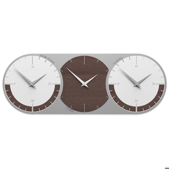 Orologio da muro moderno fusi orari 3 rovere wenge grigio bianco callea design