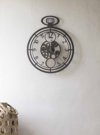 Orologio da parete soggiorno nero 44cm design ingranaggi