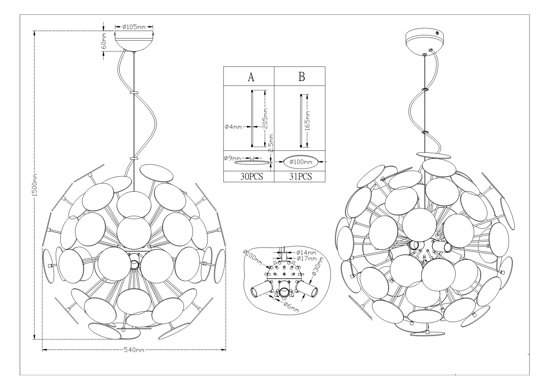 Lampadario bianco sfera per soggiorno moderno