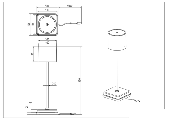 Lampada da tavolo nera portatile senza fili per esterno moderna