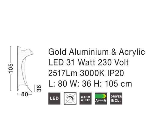 Lampada da terra vela led 31w 3000k piantana design moderna oro