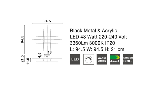 Plafoniera led moderna nera design 3000k per soggiorno