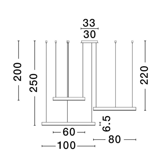 Composizione 3 lampadari anelli cerchi a sospensione nero led