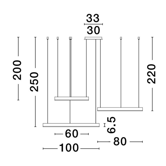 Composizione 3 lampadari sospensioni cerchi bianchi led 3000k dimmerabile