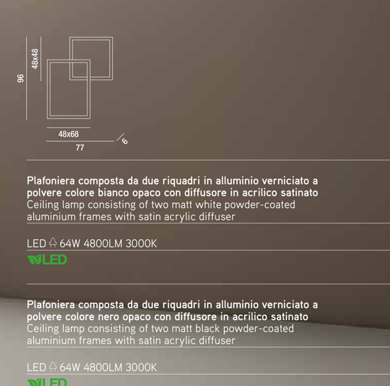 Plafoniera a led 64w 3000k 4000k 6000k nera design moderna rettangoli