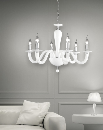 Lampadario classico ravel ondaluce vetro 6 bracci bianco