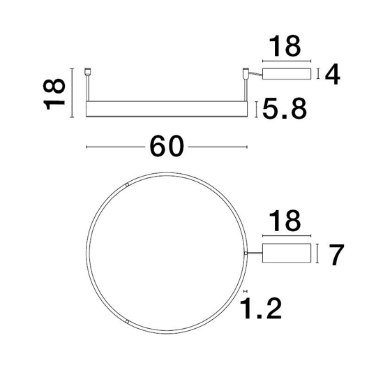 Plafoniera cerchio 60cm nera led 46w 3000k dimmerabile