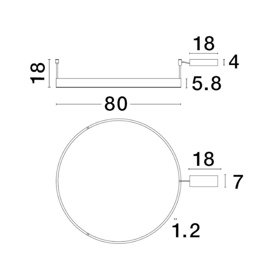 Plafoniera cerchio 80cm nera led 50w 3000k dimmerabile