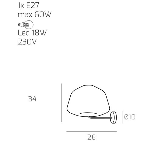 Applique da parete toplight vetro pirex ambra