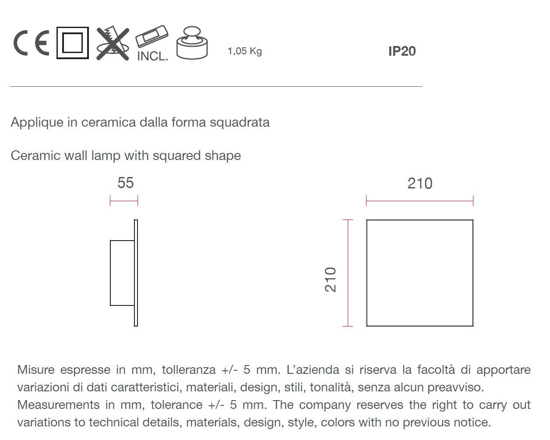 Applique gesso led 18w 3000k moderna quadrata in ceramica bianco pitturabile