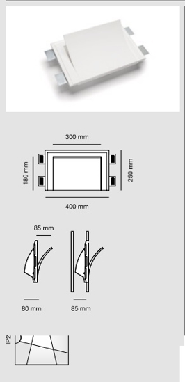 Applique in gesso led cristaly da incasso a parete a scomparsa 21,5w 2700k