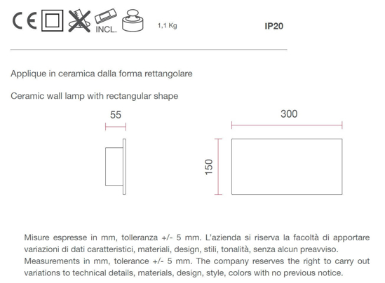 Applique led 24w 4000k rettangolare di gesso ceramica bianco verniciabile