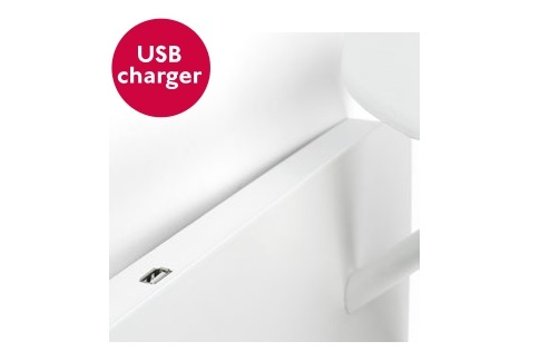 Applique sinistra mensola presa usb paralume bianco camera da letto