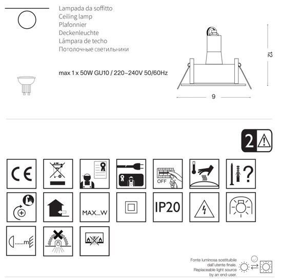 Ideal lux funky fi faretto quadrato da incasso metallo bianco