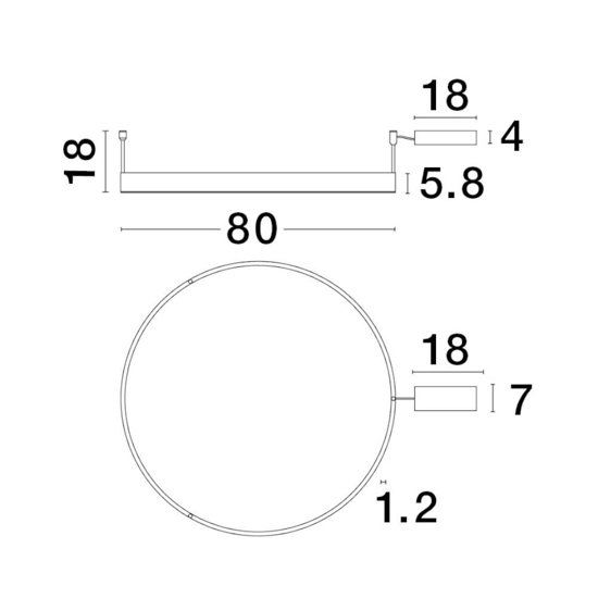 Plafoniera cerchio 80cm led 50w 3000k bianca dimmerabile