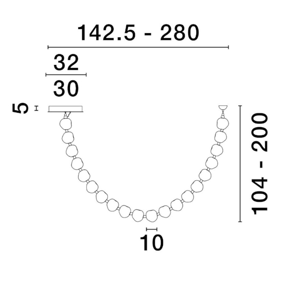 Lampadario collana a sospensione 280cm design sfere trasparenti