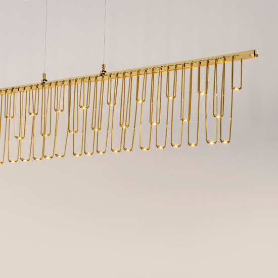 Lampadario design orizzontale oro per tavolo sala da pranzo