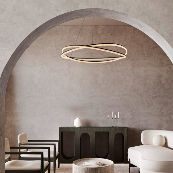 Grande lampadario design moderno intreccio nero per soggiorno