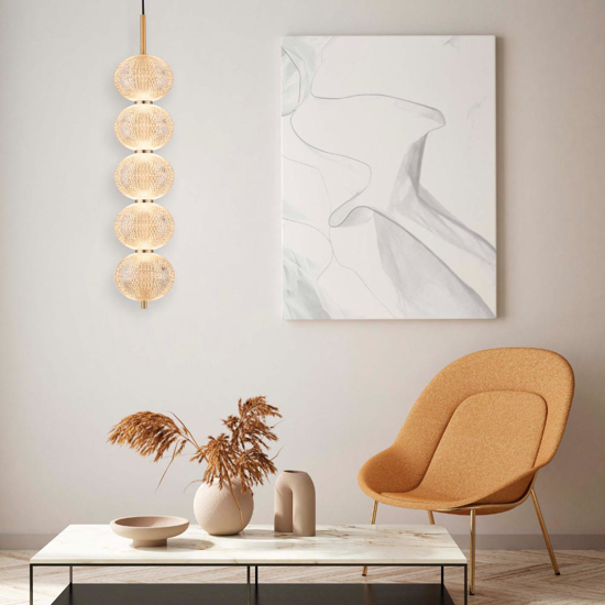 Lampadario oro stile contemporaneo sfere trasparenti